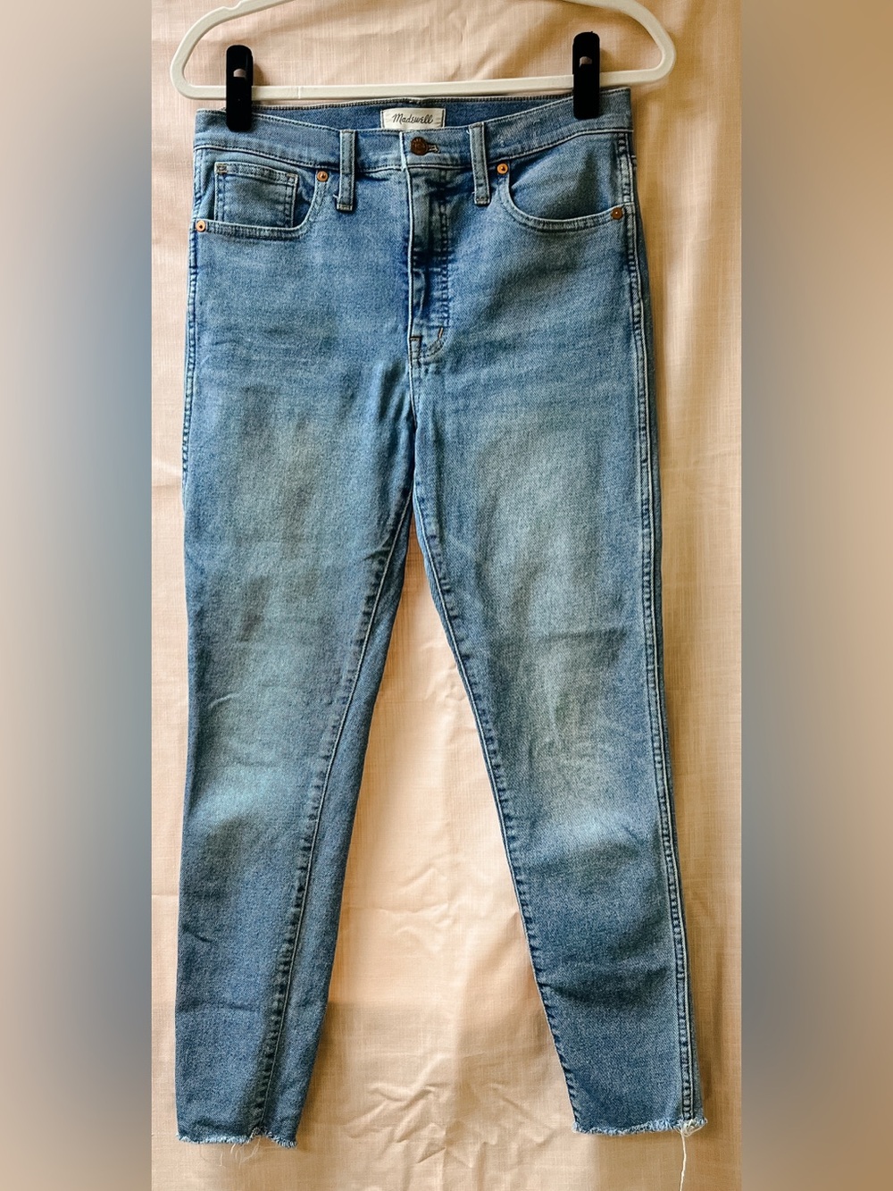 Madewell High Rise Slightly Distressed Skinny Jeans in Medium Wash Denim